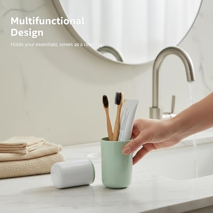 Portable Travel Toothbrush Case - Multi-Functional Toothbrush Holder with Cover, Slim Travel Case for Toothpaste and Shaving Supplies - Mint Green - Image 3