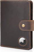 Polare Luxury RFID Blocking Leather Passport Holder Travel Wallet For Men and Women (Dark Brown with AirTag Slot(Snap Version)) by polareoriginal