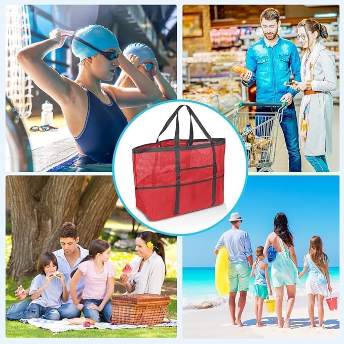 SRISE Mesh Beach Bag - Large Beach Tote Bag for Family Beach Bag for Toys & Vacation Essentials - Image 5