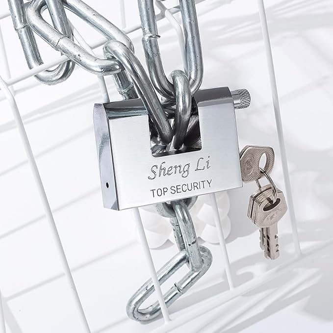 D-Shaped Big Heavy Duty Chrome-Plated Padlock with key,high security shipping container padlocks,bolt cutter proof lock,10mm Thick large padlock for outdoor,Waterproof and theft-proof chain lock(70mm) - Image 3