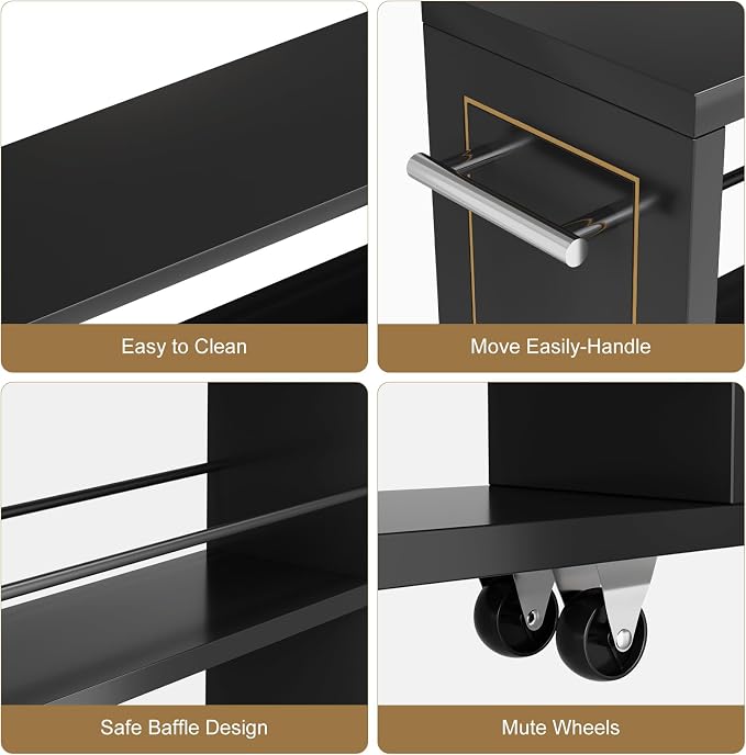 KLM 4 Tier Black Slim Storage Cart with Handle, Slide Out Storage Rolling Utility Cart for Kitchen, Laundry, Narrow Places-6.7" W - Image 5
