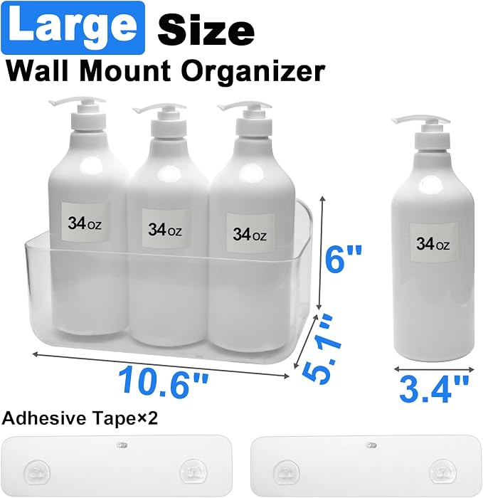 Wall Mount Organizer, Large Adhesive Wall Self - Bathroom Shelf | Adhesive Bathroom Shelves with Self Adhesive Tape Clear Shelf for Bathroom, Kitchen - Large Size - 5.1"D x 10.9"W x 6"H - Image 9