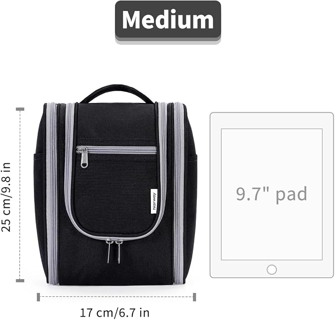 Narwey Small Hanging Travel Toiletry Bag Cosmetic Make Up Organizer for Women and Men (Medium, Black) - Image 5