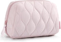 BAGSMART Makeup Bag, Travel Cosmetic Bag, Puffy Padded Make up Bag for Women, Makeup Organizer Case, Wide-open Pouch Purse, Travel Essentials, Toiletries Accessories Brushes, Pink by BAGSMART