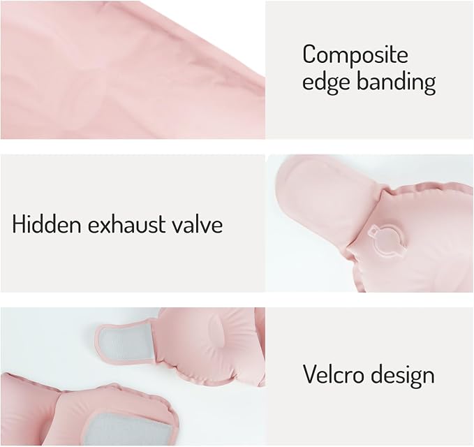 Inflatable Travel Neck Pillow, U-Shape, Dark Gray Nylon, Portable for Airplane, Train, Car, Office Use, Adult Size (Pink) - Image 4