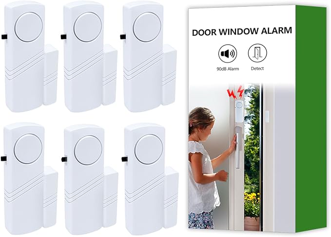 Door Window Alarm, 90dB Door Alarms Sensor for Kids Safety, Home Security, Door Window Burglar Alarm, Window Pool Alarms for Home, Apartments, Offices, Hotel Rooms (6pack) by Unknown