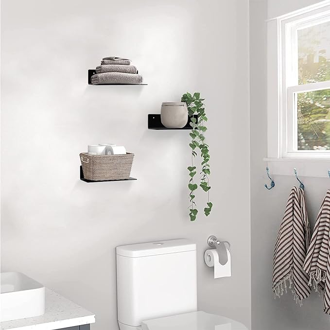 9 Inch Acrylic Floating Shelf No Drill Adhesive Wall Shelf Set of 4 for Funko Pop Storage, Floating Shelves Damage-Free Expand Wall Space for Living Room, Bathroom, Gaming Room, Office - Black - Image 2