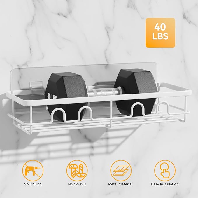 Adhesive Shower Caddy, Large Capacity Shower Racks for Inside Shower, No Drill Bathroom Shower Organizer and Storage, 2 Pack White Bathroom Shelves, Home Decor Rv Accessories, Apartment - Image 5