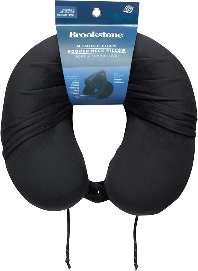 Brookstone Travel Pillow U-Shaped Memory Foam Hooded Pillow with Snap | Attached Hood Blocks Light for Deeper Sleep on Flights, Soft Cushioning Contours to Your Head, Closure Clips to Any Bag - Image 6