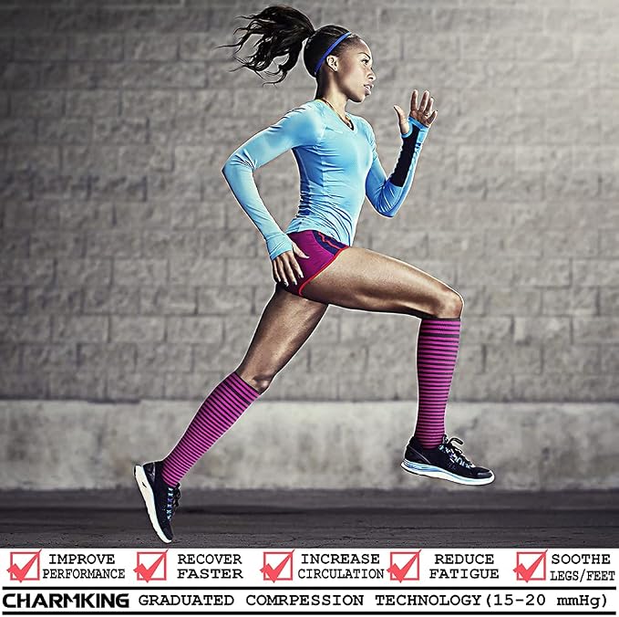CHARMKING Compression Socks for Women & Men Circulation (8 Pairs) 15-20 mmHg Best Calf Socks Support for Athletic Cycling - Image 2