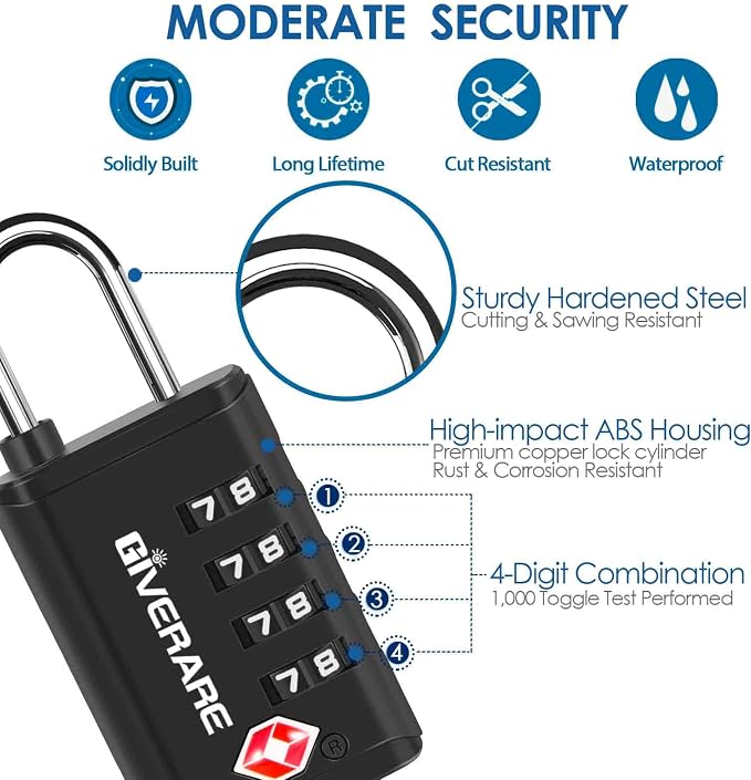 4 Pack TSA Approved Travel Luggage Locks 4-Digit, Open Alert Suitcase Combination Lock, Keyless Zipper Padlocks, TSA Accepted Compatible Padlock for Gym Locker, Golf Bag Case, Anti Theft-Black - Image 3