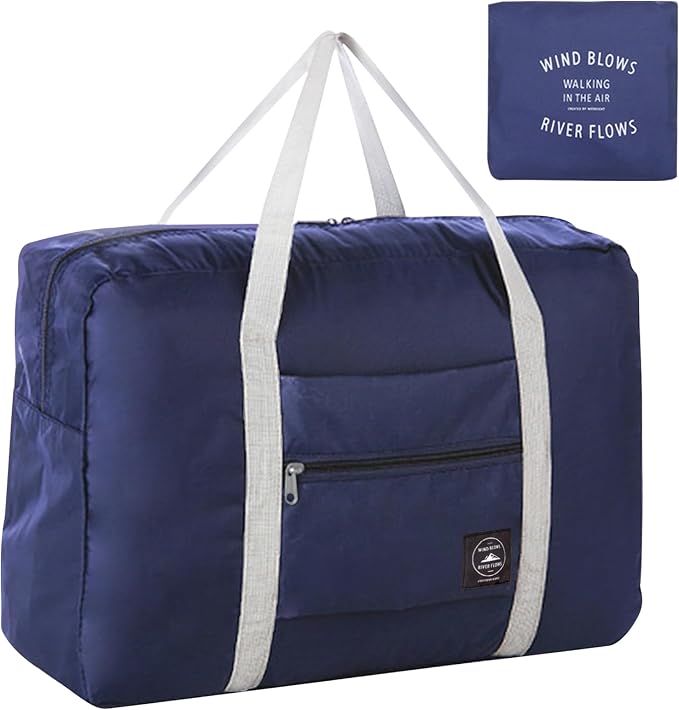 Foldable Travel Duffel Bag Tote Carry on Luggage Bag Spirit Airlines Personal item Sports Gym Bag Water Resistant Weekender Overnight Bags for Women and Men (Blue) by INVODA