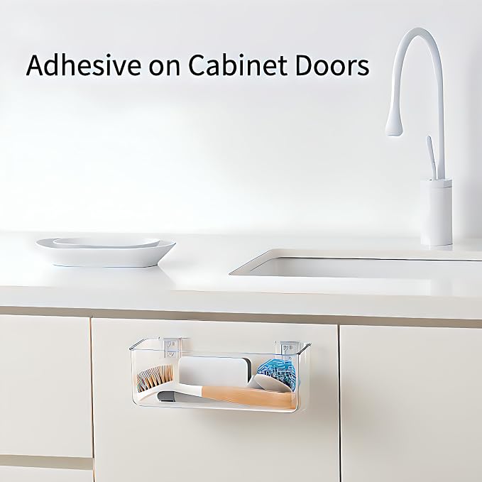 Plastic Over Cabinet Door Organizer, Adhesive Mount Storage Organizer Container Makeup Organizer Hanging Basket Bins For Craft Room, Pantry, Office, Space Saving Holder for Kitchen Bags-XL - Image 2