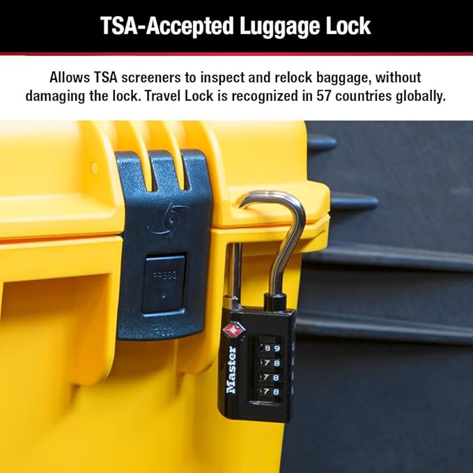Master Lock TSA Approved Combination Luggage Lock Black 4-Pack 4696EC4 | Heavy Duty Set Your Own 4-digit Combination Lock For Suitcases, Backpacks, Travel Bags, Airport Security, 1-5/16" Wide - Image 4