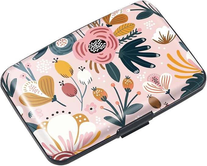 Coco Rossi Credit Card Holder RFID Aluminum Small Mini Wallet Women | Metal Wallet, Business Cards Holder, ID Case, Slim Sleeves, Womens Girls Gift, Carry Proof Wallets for Travel, Pink Flower by Coco+Rossi