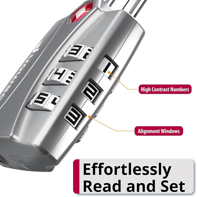 Fosmon TSA Approved Luggage Locks, 3 Digit Padlock, 2 Pack Silver | Open Alert Indicator, Alloy Body Padlock, Suitcase Travel Lock, Backpack Zipper Anti Theft, Gym Locker Security - Image 5