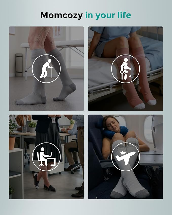 Momcozy Medical Grade Compression Socks, 20-30 mmhg & FDA Registered | FDA Listed Class I Medical Device • 20–30 mmHg Graduated Compression • Made with LYCRA Fiber• 2Pairs - Image 6