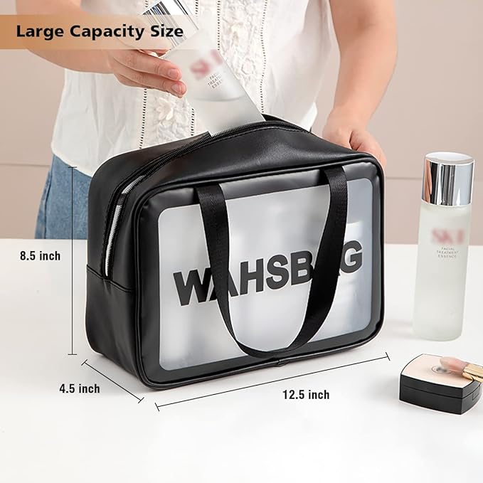 DAPOWER Travel Toiletry Bag for Women and Men, Matte Translucent Toiletry Bag with Handy Handle, Makeup Cosmetic Organizer Bag for Travel Toiletries Accessories (Black) - Image 3