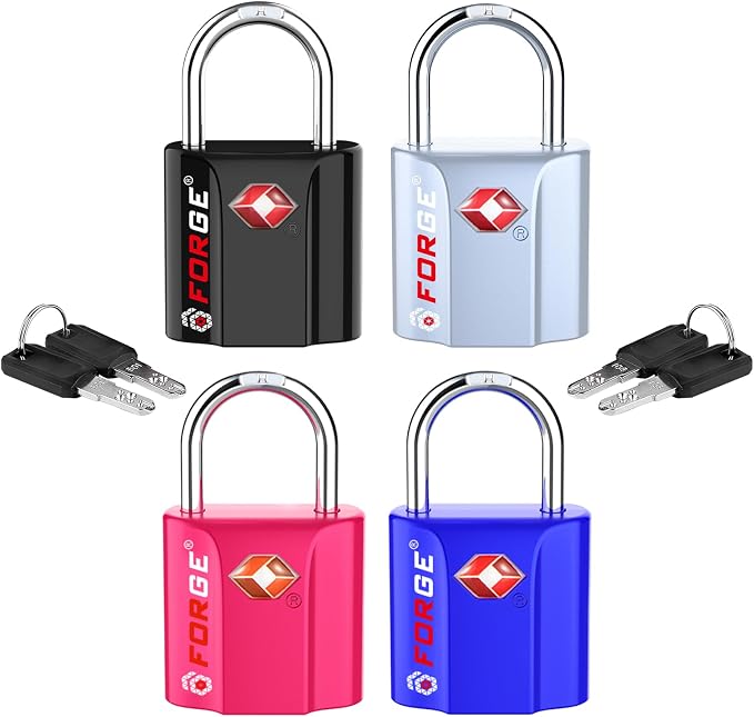 Forge Small Size TSA Approved Luggage Locks. Key Locks for Travel. Ultra Secure Dimple Key Travel Locks Alloy Body Luggage Locks. 4 Color Pack. by Forge