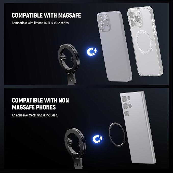 NEEWER Magnetic Phone Tripod Holder Stand, Metal Cell Phone Mount Grip with 1/4" Threads, Cold Shoe & Arca Type, Compatible with MagSafe iPhone Samsung Huawei Android for Video Recording, PA098 - Image 2