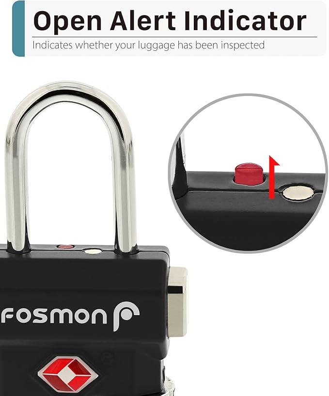 Fosmon TSA Approved Luggage Locks, 3 Digit Combination, 4 Pack Black | Open Alert Indicator, Push Release Button, Durable Alloy Body, Suitcase Travel Lock, Travel Bag Zipper Anti Theft - Image 6