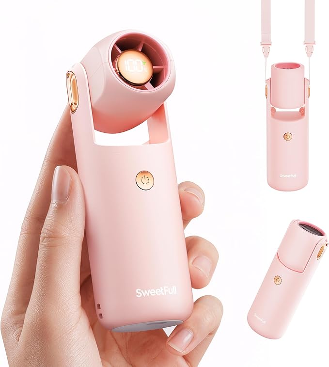 SWEETFULL Portable Mini Handheld Fan - 4.9 Inch Rechargeable Personal Turbo Hand Fan with 5 Speeds, 17000RPM, 315° Adjustable, Pocket Fans for Makeup & Lash, Travel Essentials, Gifts for Women (Pink) by SWEETFULL