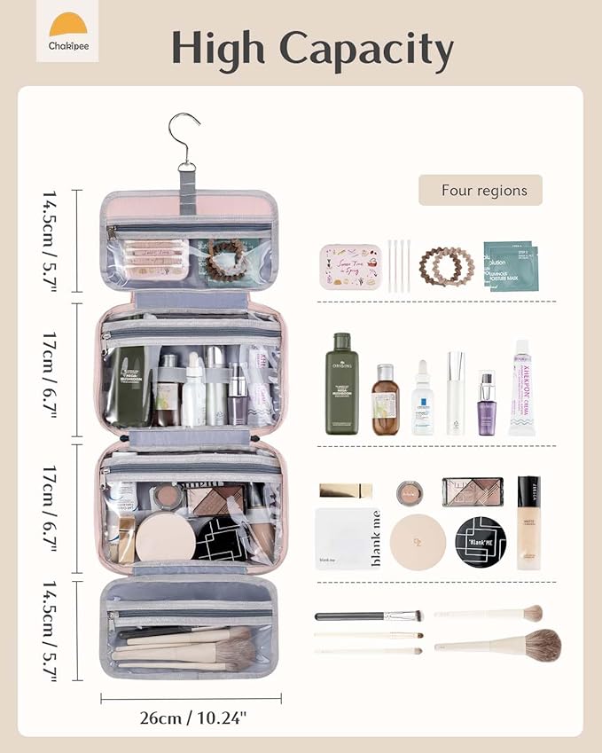 Travel Hanging Toiletry Bag for Women - Waterproof Cosmetic Organizer with Clear Window, Lightweight Bathroom Bags for Essentials, Makeup, Shampoo, Toiletries Pink, Medium - Image 2