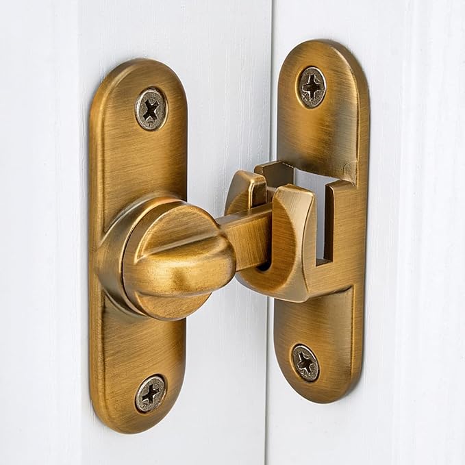 4 Packs Brass 90/180 Degree Barn Door Latches,Flip Gate Lock | Zinc Alloy Flip Gate Latches,Right Angle Door Lock,for bedroom,garage,sliding door,window,cabinet,drawer,pet enclosures - Image 3