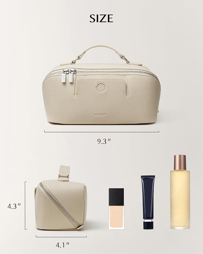 EACHY Travel Makeup Bag for Women, Provence Cosmetic Bag, Beige, Medium | Provence-style organizer with TPU brush holder, extra pockets and wipe-clean exterior for makeup and travel essentials - Image 7