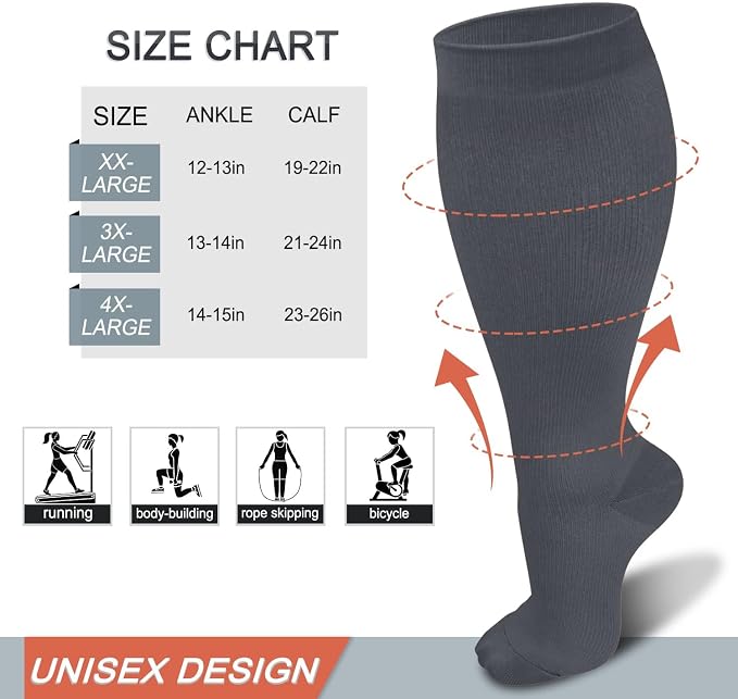 Diu Life 3 Pairs Plus Size Compression Socks for Women and Men Wide Calf Extra Knee High Support for Circulation - Image 7
