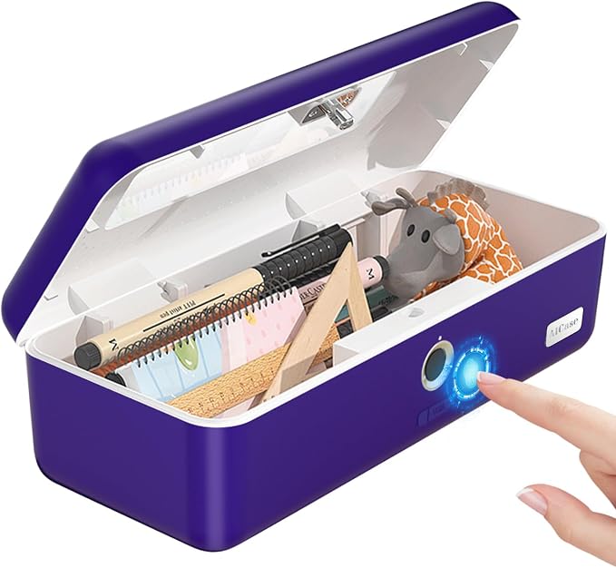 AICase Biometric Fingerprint Storage Box,AICase Portable Cash Jewelry Security Case Lock Box Safe,Combination Lock for Car, Home,Office Travel Blue by AICase