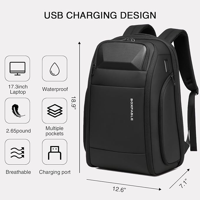 Travel Business Anti Theft Backpack for Men Fits 17.3" Laptop | Water Resistant, USB Charging Port, Lightweight, Large Work Computer Bag, Carry on Tech Backpack, Gift for Office Men - Image 3