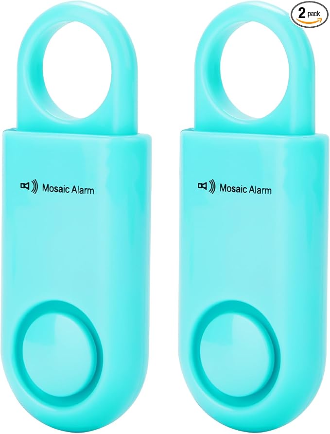 2 Pack Personal Safety Alarm Replaceable Battery | Ultra-Lightweight (0.8 oz) Keychain Siren for Women, Student, Children, Night Runner. SOS Emergency 130db Loud Hiking Alert Bulky-Free. Aqua by MosaicAlarm