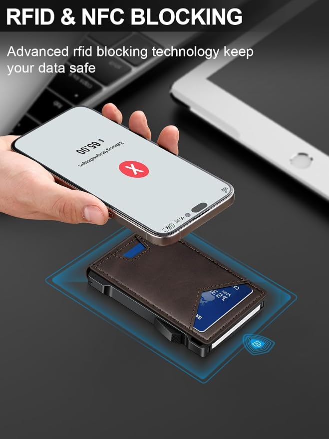 Wallet for Men RFID Wallet with 2 ID Windows & Money Clip, Slim Pop Up Card Holder for 10-12 Cards, Bifold Minimalist Smart Wallet for Front Pocket, Compact Metal Credit Card Holder, Gifts for Men - Image 3