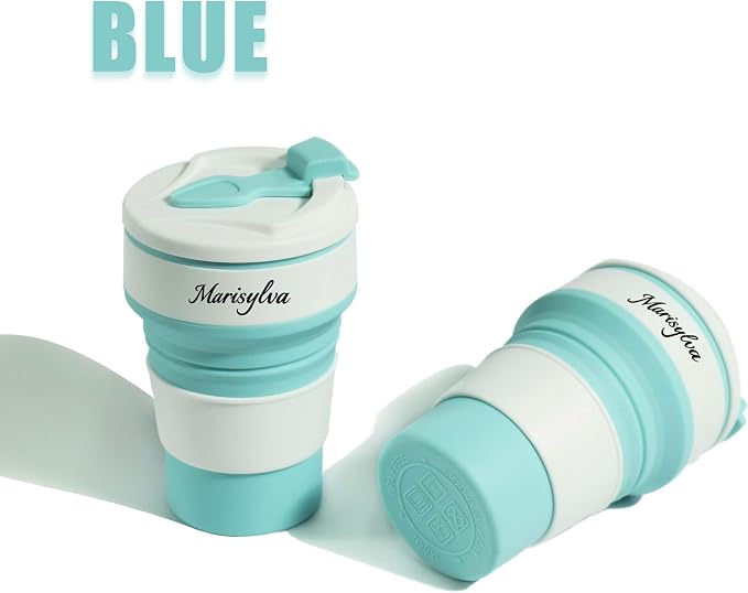 12oz Collapsible Water Bottles, Silicone Foldable Portable Travel Water Bottle, Folding Lightweight Reusable Leakproof for Traveling Camping Hiking Cycling Yoga Sports Blue - Image 2