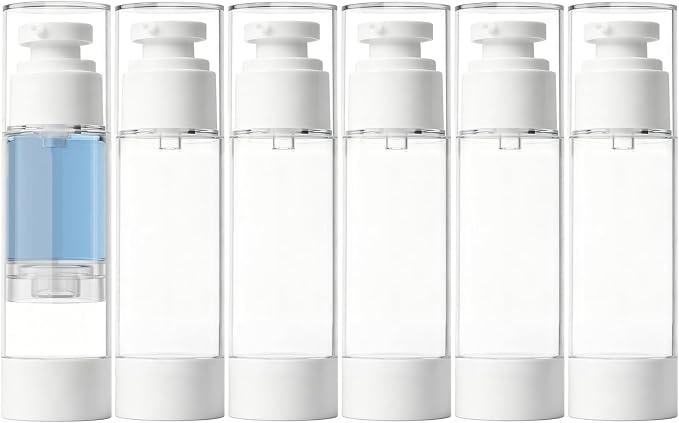 Clear Airless Pump Bottles, Vacuum Travel Cosmetic Containers | 2.7OZ/80ML 6Pack Lotion Dispenser Pump Bottles; For Cream, Foundation & Skincare Cosmetics; With Labels & Wooden Sticks by GIVITASOT