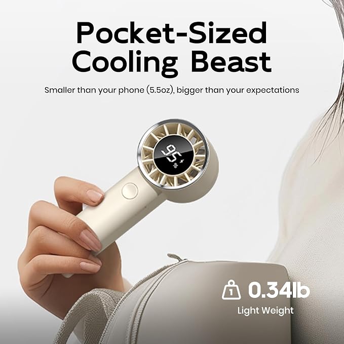 Portable Handheld Fan, 100 Speeds Adjustable Mini Personal fan, 3000mAh USB-C Rechargeable Battery Operated, Digital Display, Cooling Fan for Travel, Gym, Office, Outdoor Use - Black - Image 4