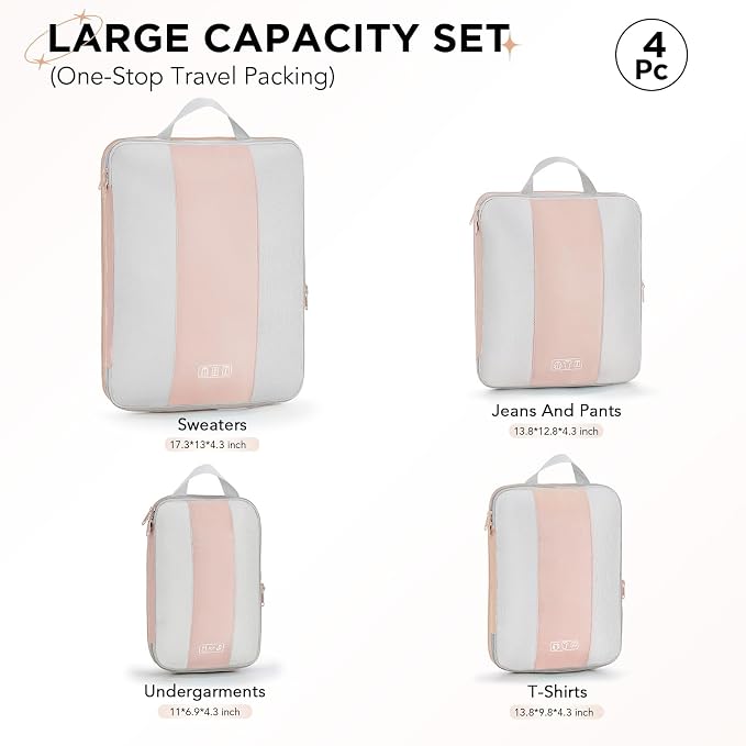 OlarHike 4 Set Compression Packing Cubes for Travel Essentials,Compressible Expandable Space Saver Bags for Organizing Clothes,Luggage Suitcase Garment Bags with Over 1000 pcs Mesh Holes(Beige) - Image 2