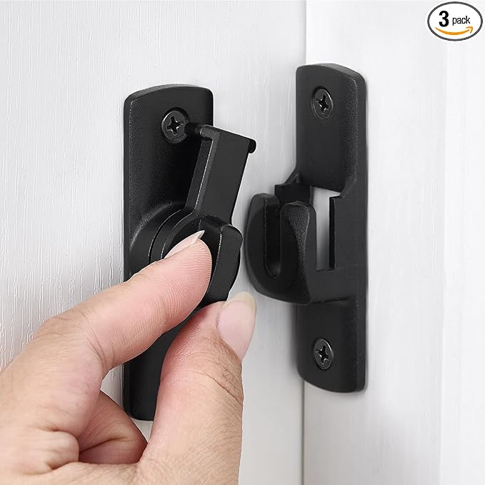 3 Pcs Black 90/180 Degree Flip Lock,Aluminum Alloy Barn Door Latch | Right Angle Door Lock Latch,Sliding Door Latches,Flip Gate Latches,for bedroom,garage,drawer,cabinet,window,pet enclosures by Wocoe