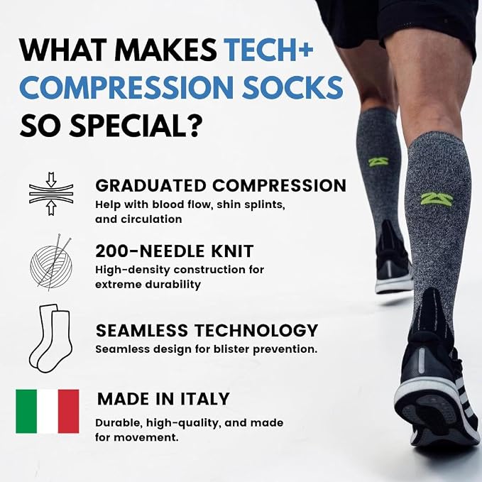 Zensah Tech+ Compression Socks - Knee High Running Socks for Sports, Travel, Made in Italy - Image 2