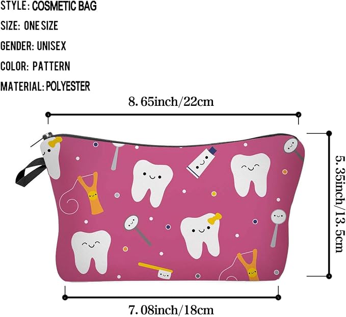 Livel lhood Tooth Dental Cute Small Makeup Bag -2 | Printed Padded Cosmetic Organizer Zipper Pouch, Tooth Dental Gift for Women Friends - Image 2