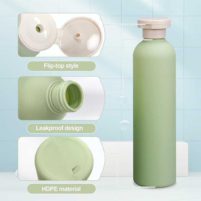3Pcs 8.8oz Flip Top Squeeze Bottles,Reusable and Refillable Leak Proof Travel Bottles,For Lotions,Facial Creams,Shampoos,Hair Conditioner (Green) - Image 3