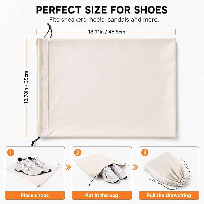 4 Pack Shoe Bags for Travel, Flannel Drawstring Travel Shoe Bag,Black Beige | Large Size 18.3*13.78 inch,Soft Flannel Material,Washable & Reusable,Shoe Bag for Luggage - Image 2