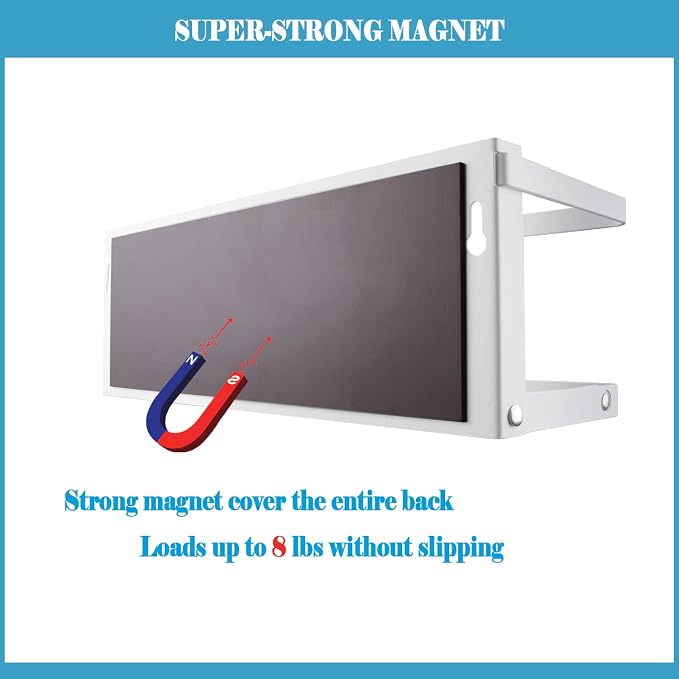 Magnetic Spice Rack Organizer Single Tier Refrigerator Spice Storage Shelf, Easy to Install The Side of The Refrigerator Can Hold spices, Jar of Olive Oil (White, With hook) - Image 2