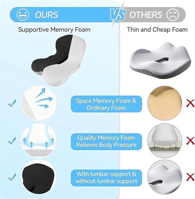 Memory Foam L-Shaped Integrated Seat Cushions for Car Truck Driver Ergonomic L Shape Lumbar Cushion Sciatica Back Pain Relief Office Chair Butt and Back Support Pillow Long Driving Booster Seat (G1) - Image 6