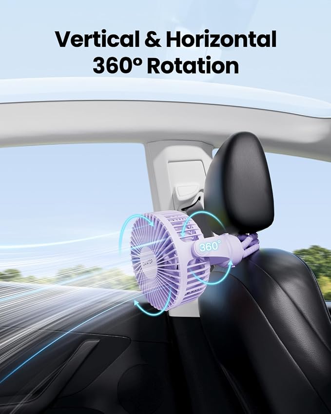Gaiatop Mini Electric Fan with 360 Rotation, 5.5mm Gaps, Rechargeable Battery, 3 Speeds, Purple | 360° Rotate Flexible Tripod, Battery Operated Detachable, Cooling for Car Seat Crib Treadmill Travel Purple - Image 6