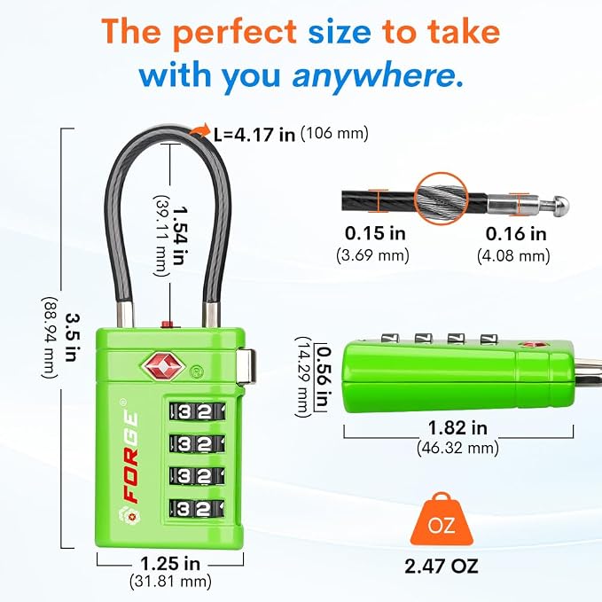 Forge TSA Approved Luggage Locks 4 Digit Combination TSA Travel Locks with TSA008, Open Alert Indicator, Zinc Alloy Body for Luggage, Suitcase, Backpack, and More. 4 Locks. - Image 8