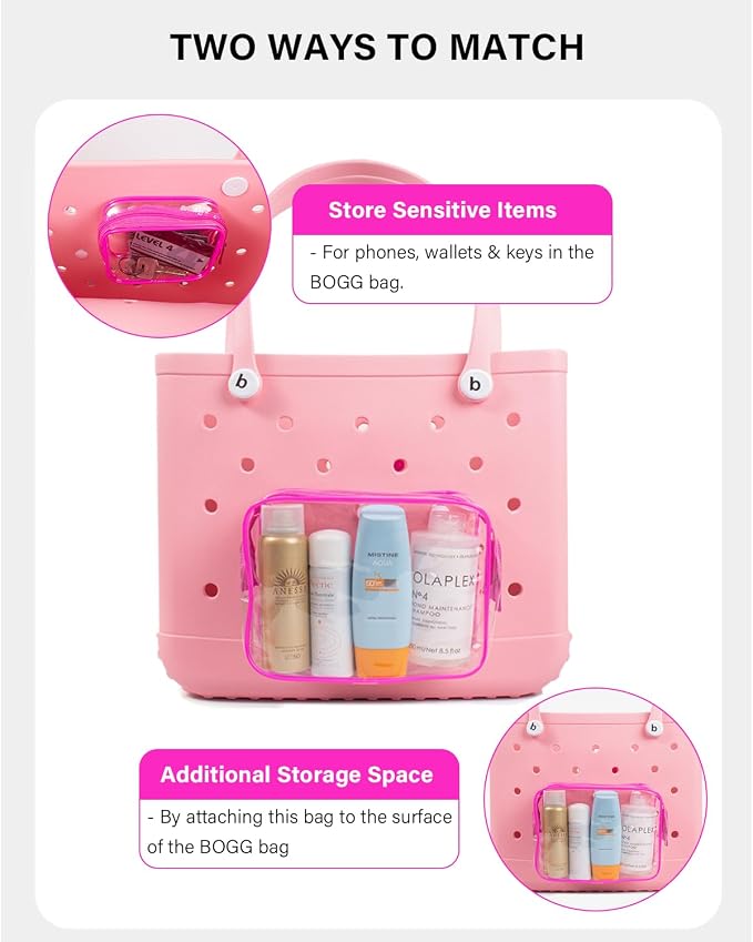 4 Pack Clear Toiletry Bags, Portable Travel Makeup Pouch with Zipper, TSA Approved Organizer, Clear Pouch Bags Compatible With Bogg Bag Divider Accessories (Pink, Pack of 8) - Image 7