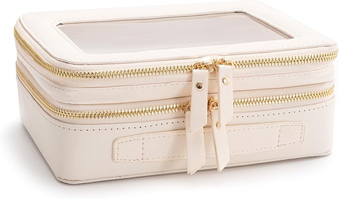 Aveniee Clear Makeup Bags, Double Layer Cosmetic Case with Separate Brush Compartment, Large Toiletry Organizer for Women, Travel Accessories Holder(2 Layers Large, White) - Image 7