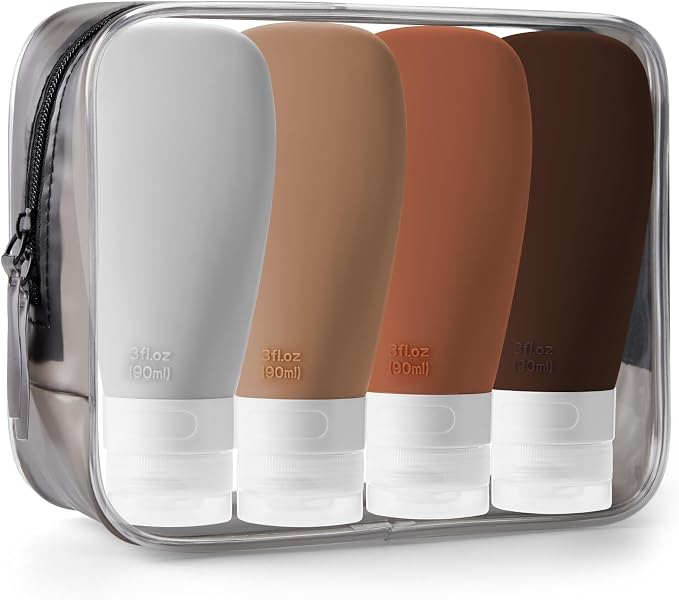 INSFIT Travel Bottles for Toiletries, TSA Approved 3oz Travel Size Containers, BPA Free Leak Proof Squeezable Silicone Tubes for Shampoo Conditioner Lotion Body Wash with Labels by INSFITPortableTravelBottles